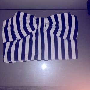 Blue and white striped crop top with bow